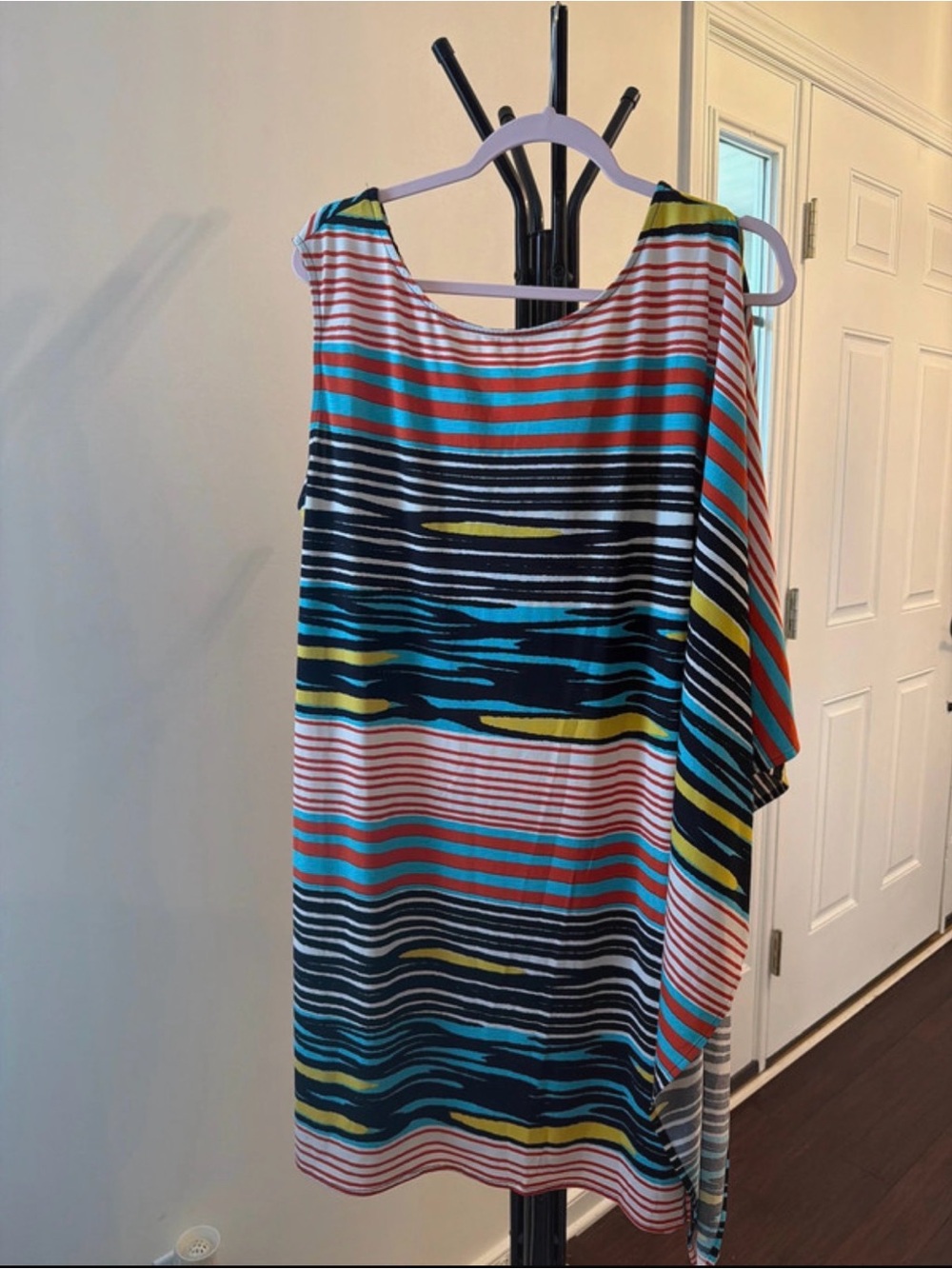 Max & Cleo Multi-Color Striped Tunic with Teal and Coral Accents